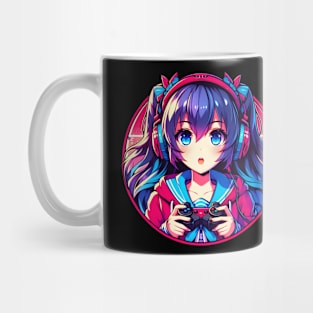 Blue eyes neon pink glow gamer girl Mug